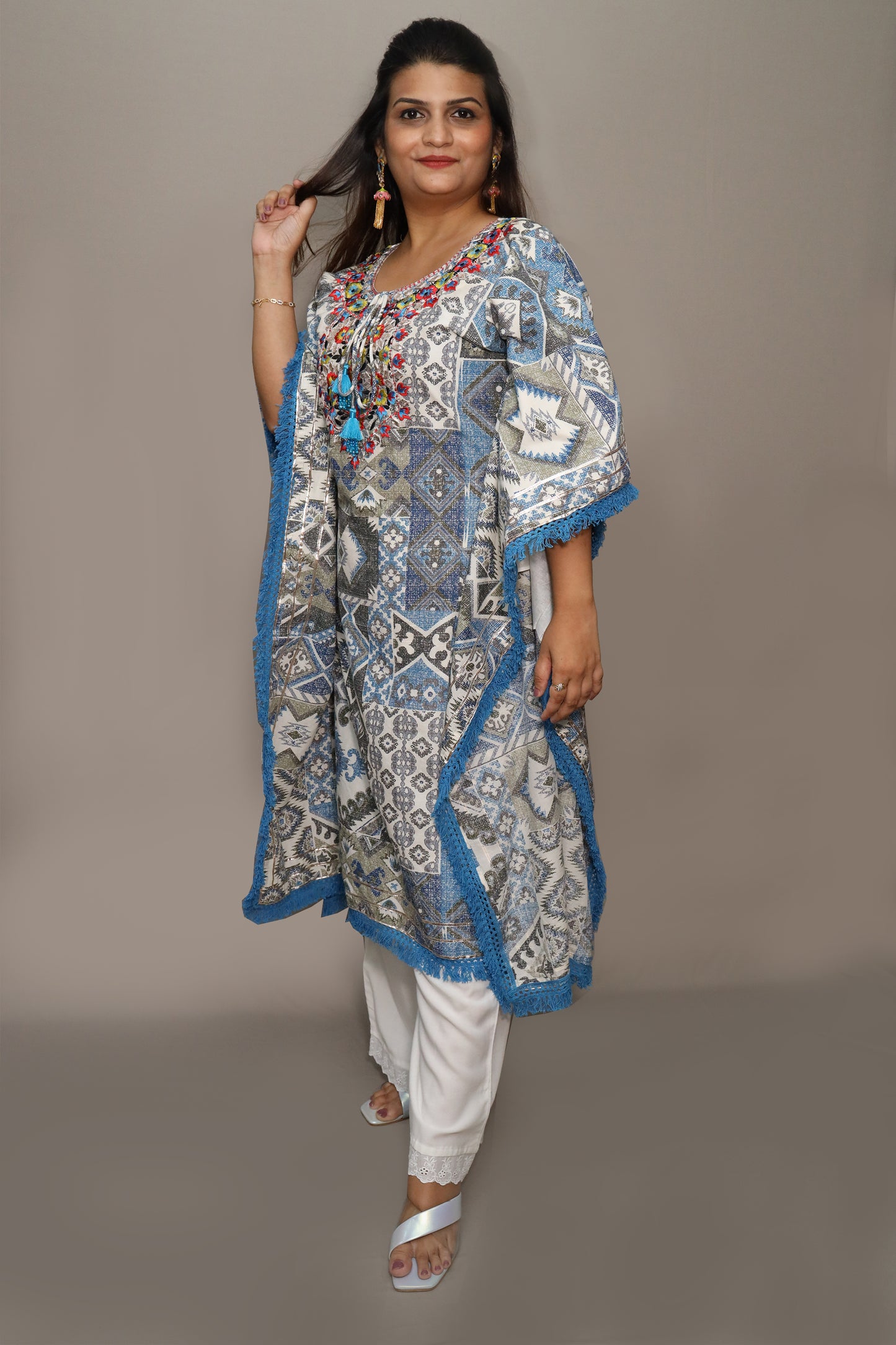 Blue and White Gotta Work Kaftan Set #1547