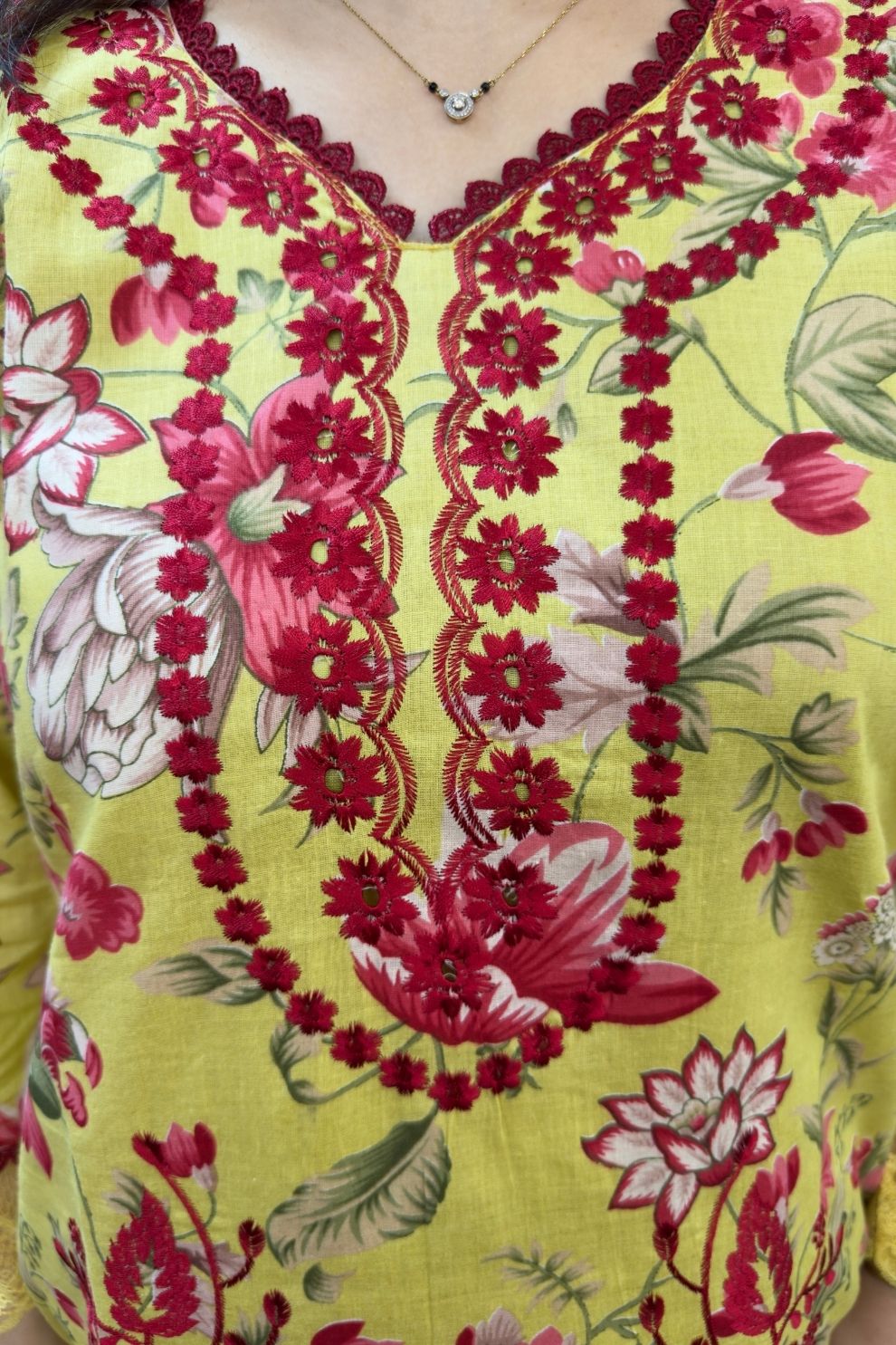 Lime Yellow Floral Lawn Cotton Pakistani Suit #1829