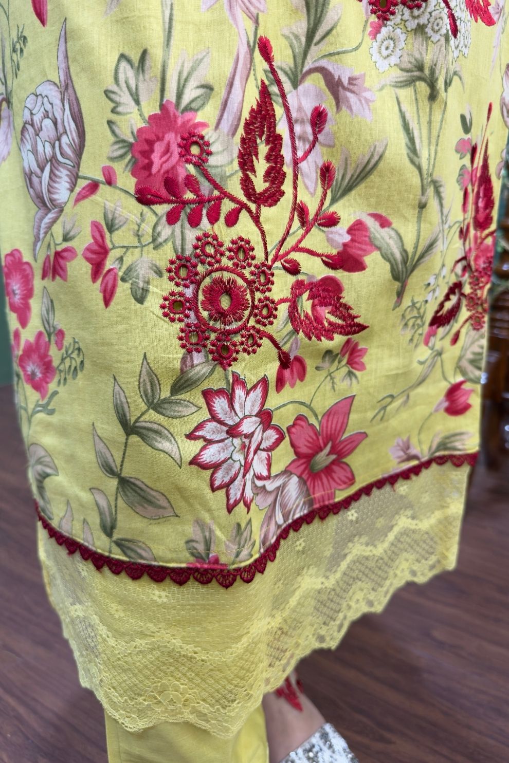 Lime Yellow Floral Lawn Cotton Pakistani Suit #1829