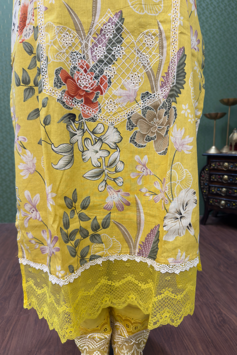 Sunshine Yellow Floral Pakistani Lawn Cotton Suit #1830