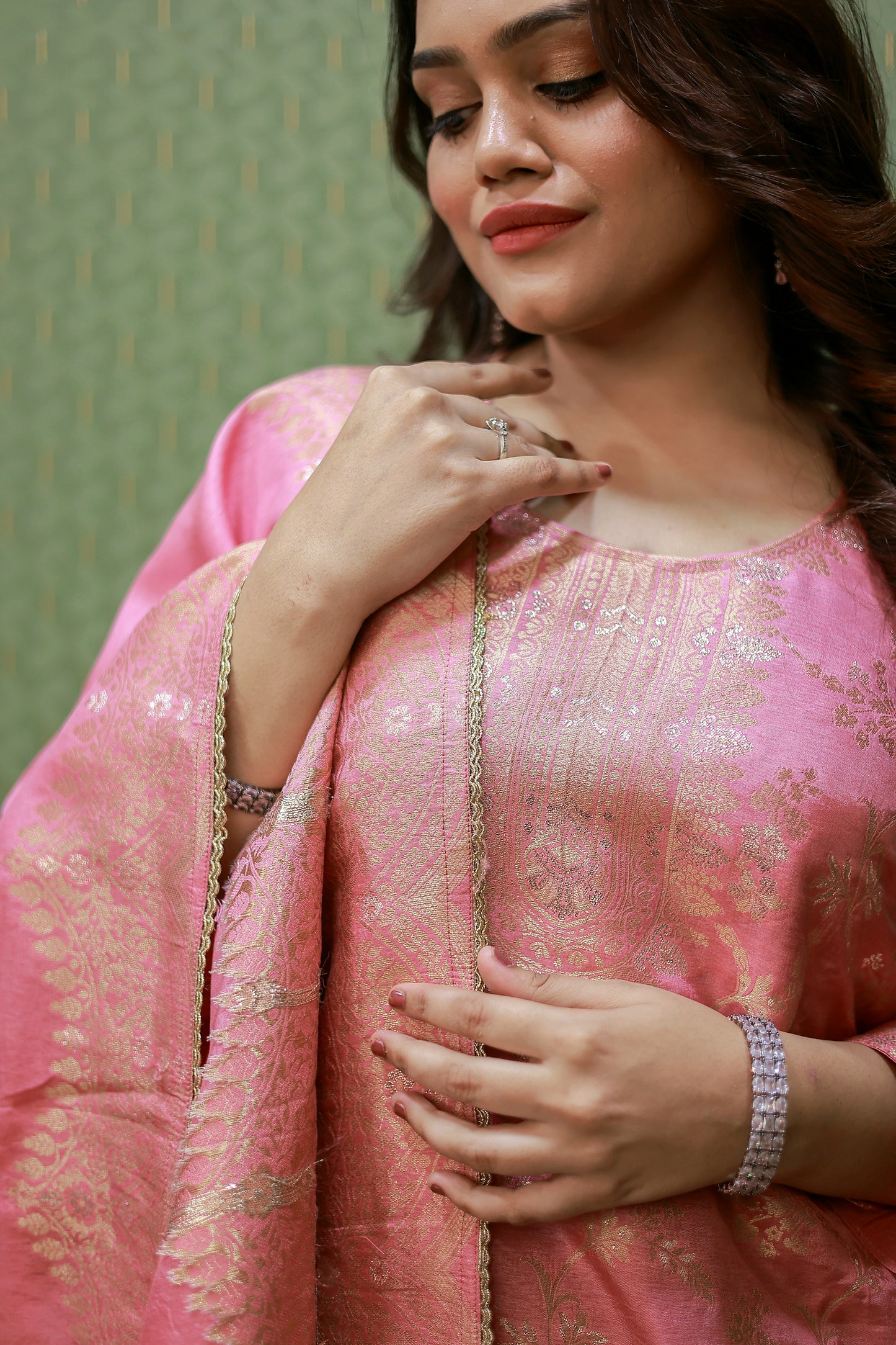 Pink Banarasi Zari Woven Suit Set with Full Dupatta #1621