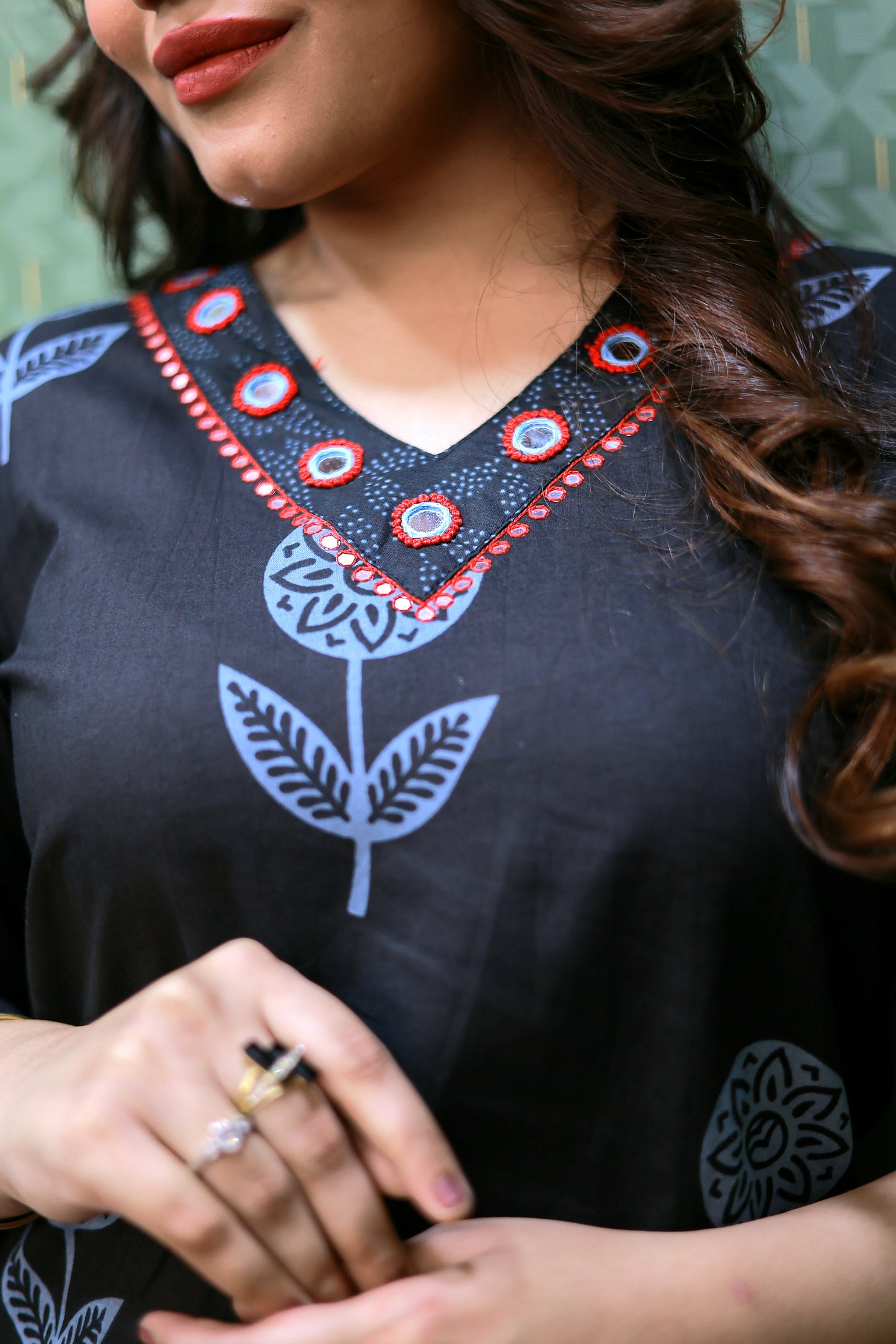 Black Pure Cotton Floral Suit Set #1755