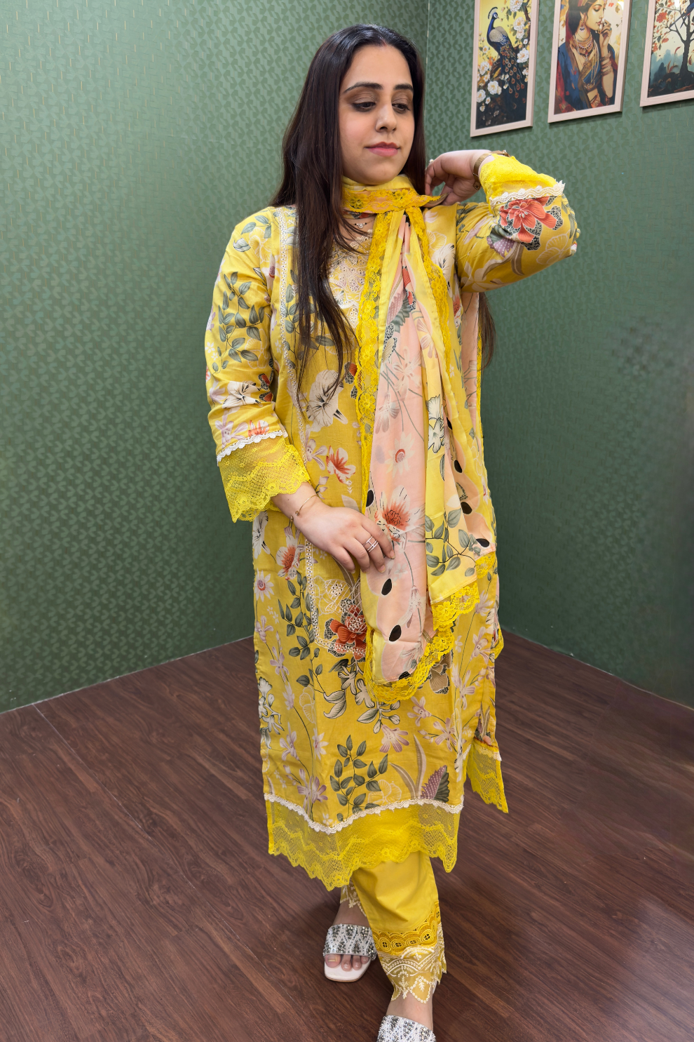 Sunshine Yellow Floral Pakistani Lawn Cotton Suit #1830