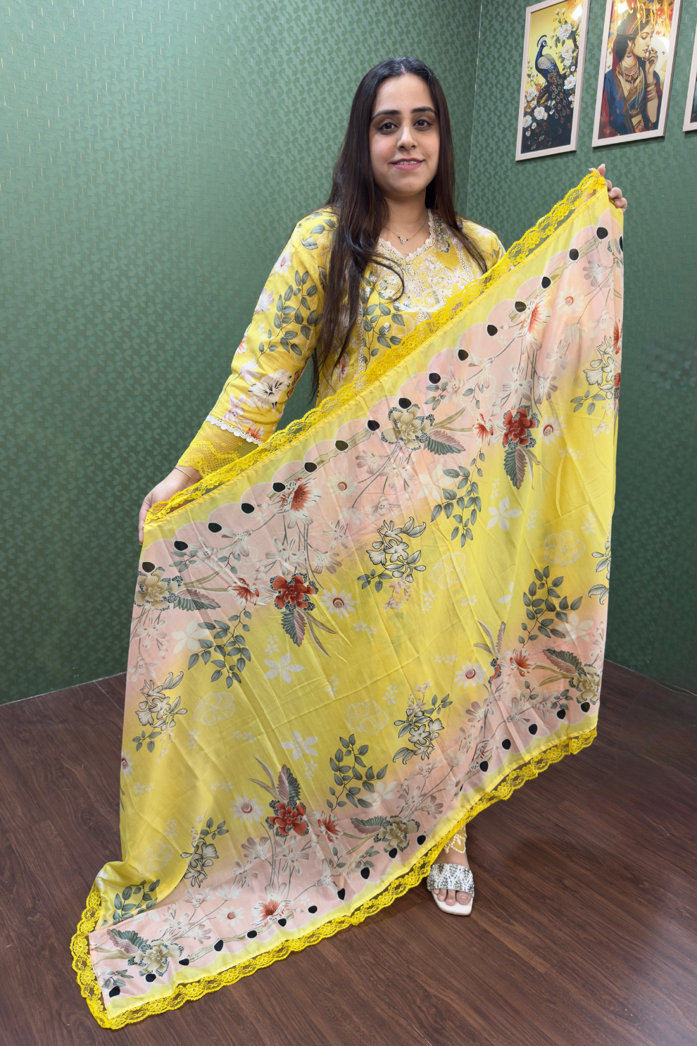 Sunshine Yellow Floral Pakistani Lawn Cotton Suit #1830