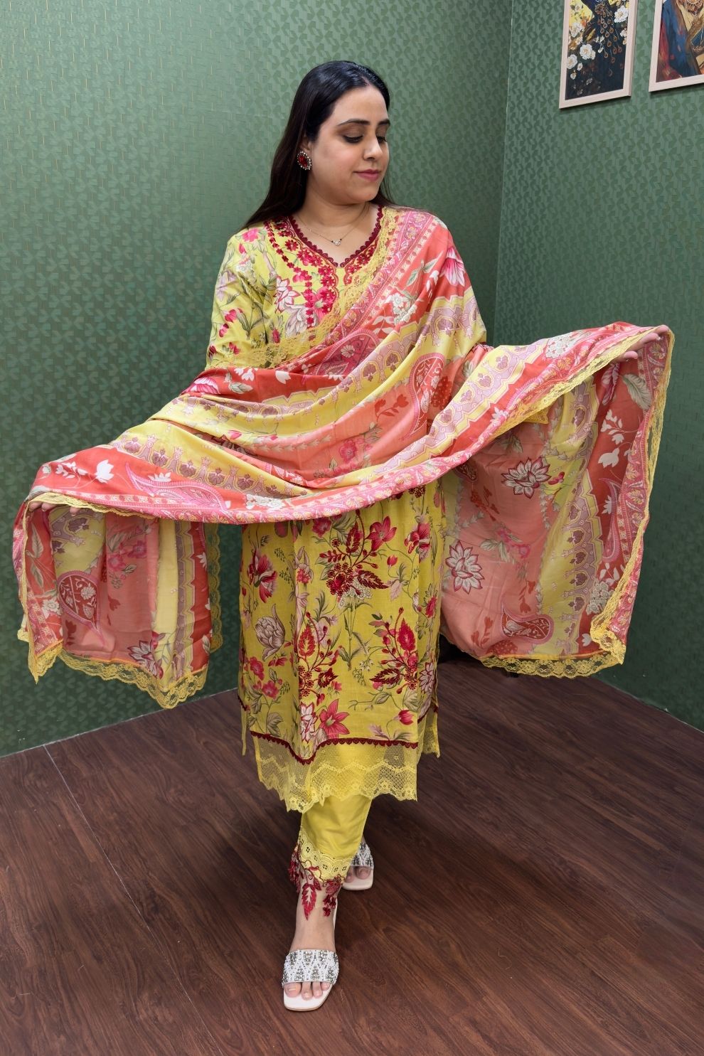 Sunshine Yellow Floral Pakistani Lawn Cotton Suit #1830