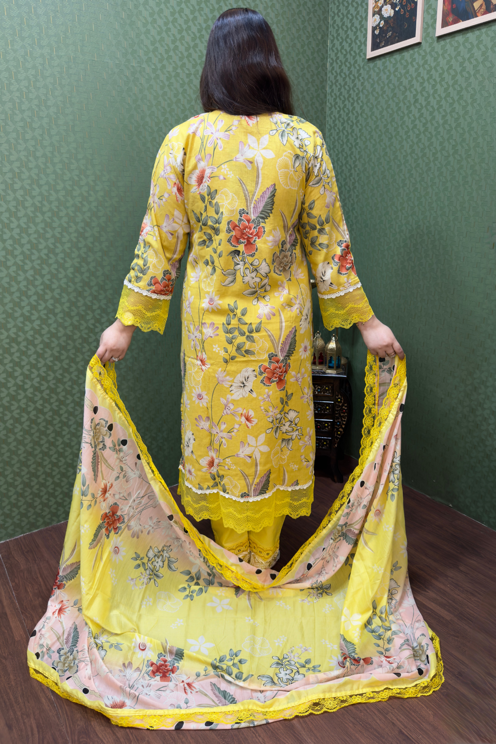 Sunshine Yellow Floral Pakistani Lawn Cotton Suit #1830