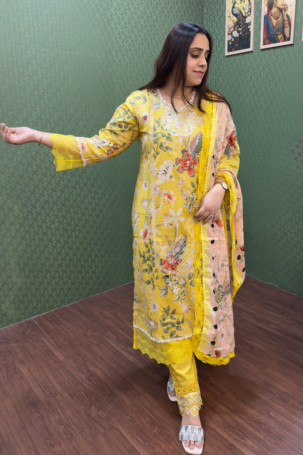 Sunshine Yellow Floral Pakistani Lawn Cotton Suit #1830