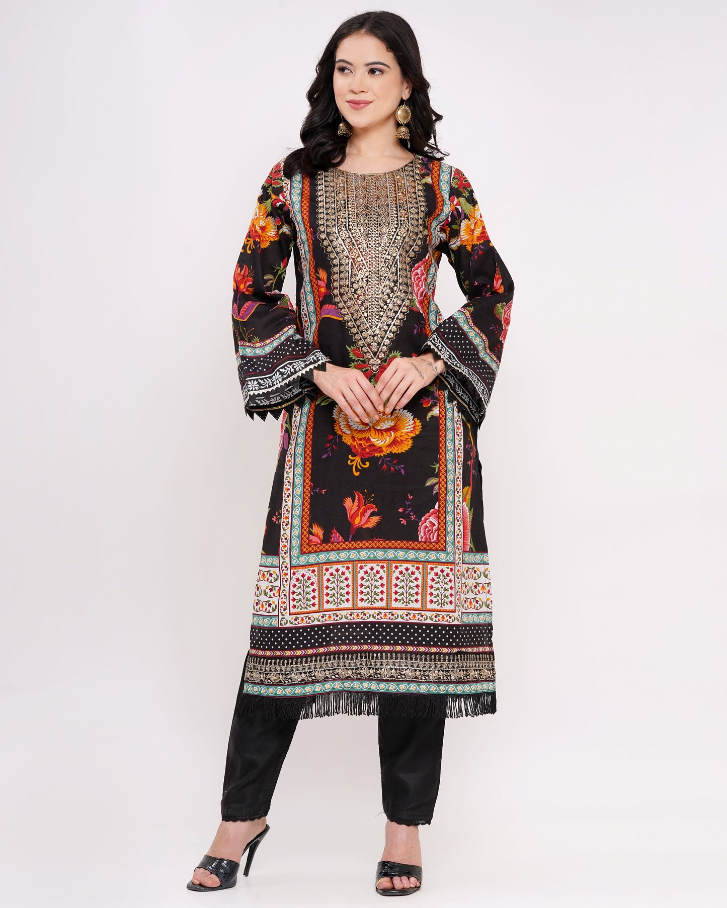 Black Lawn Cotton Pakistani Suit With Gold Embroidery #1824