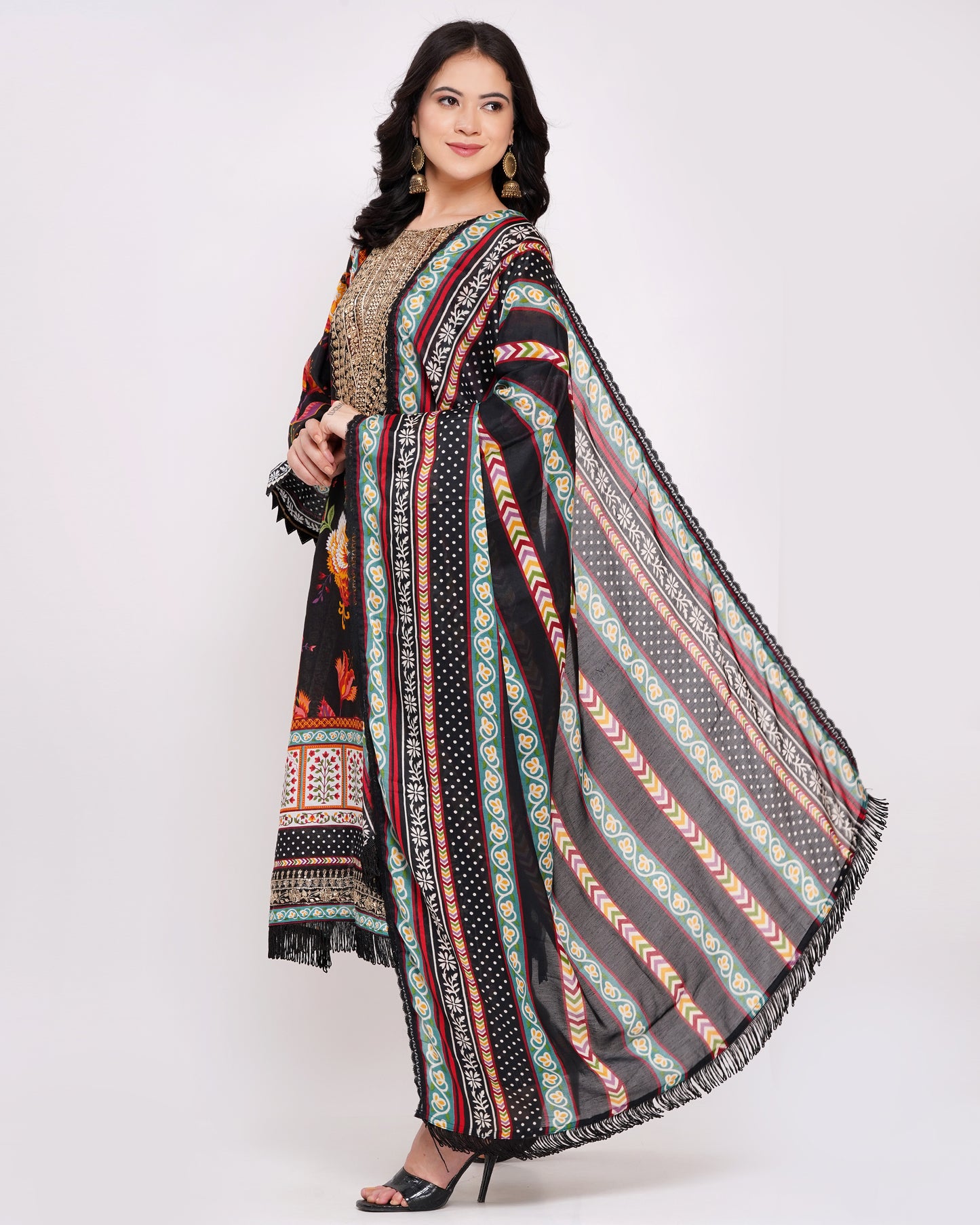 Black Lawn Cotton Pakistani Suit With Gold Embroidery #1824