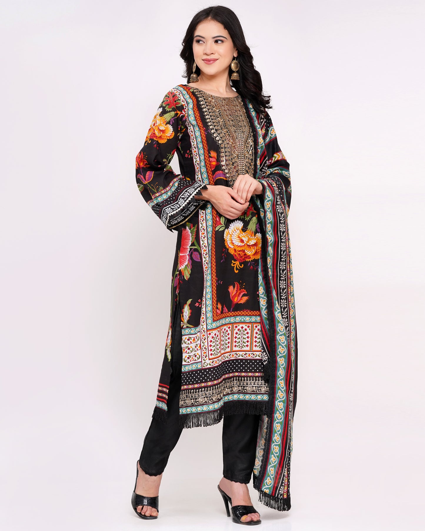 Black Lawn Cotton Pakistani Suit With Gold Embroidery #1824