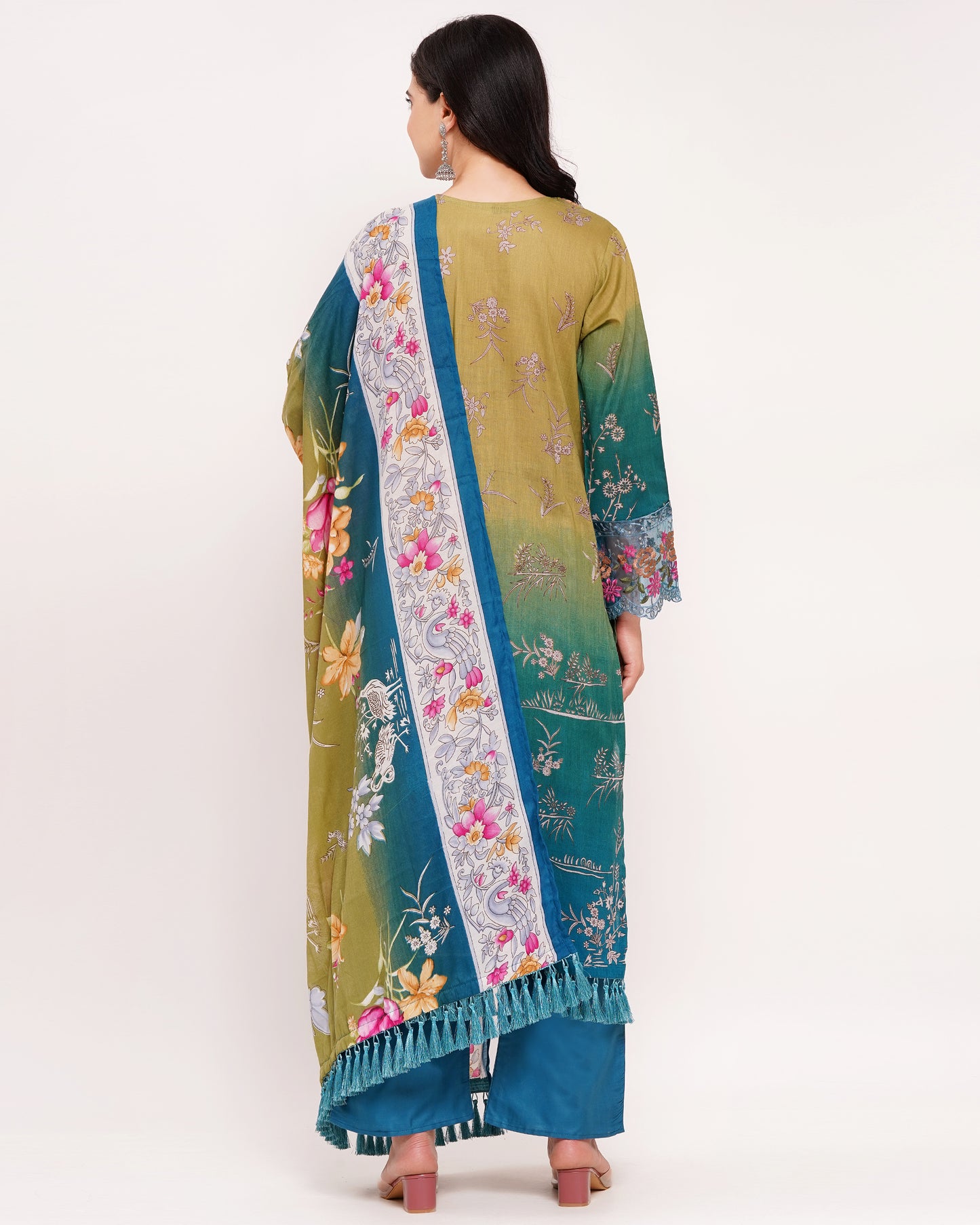 Green & Teal Ombre Pakistani Lawn Cotton Suit #1820