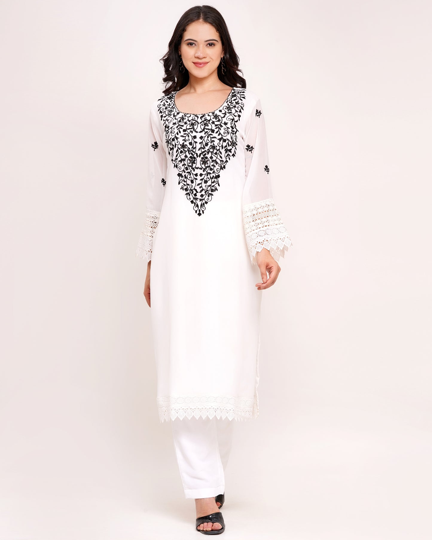 White Georgette Embroidered Suit Set with Dupatta #1811