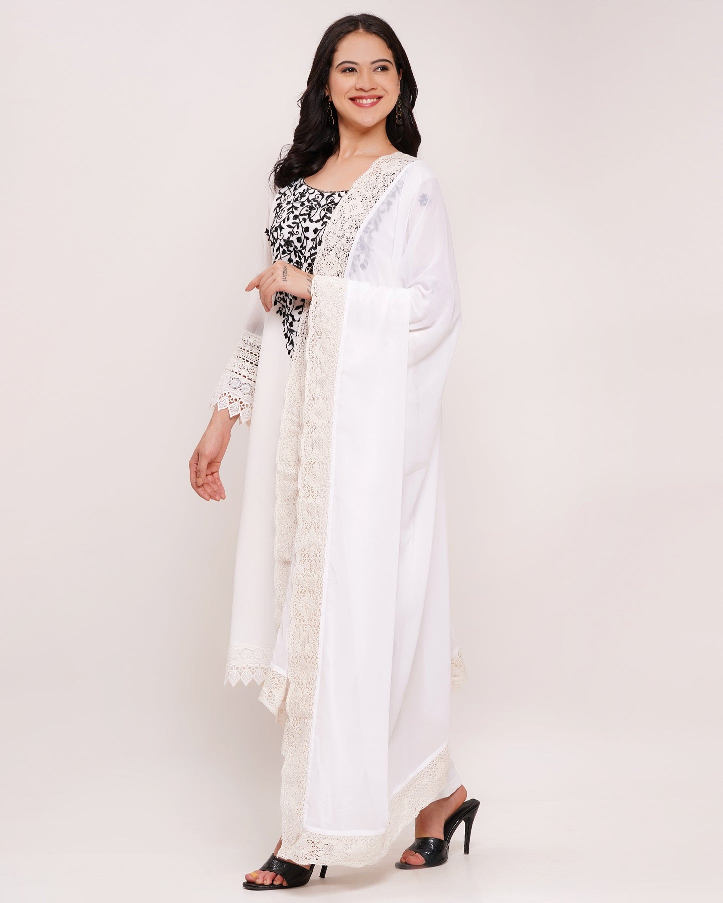 White Georgette Embroidered Suit Set with Dupatta #1811