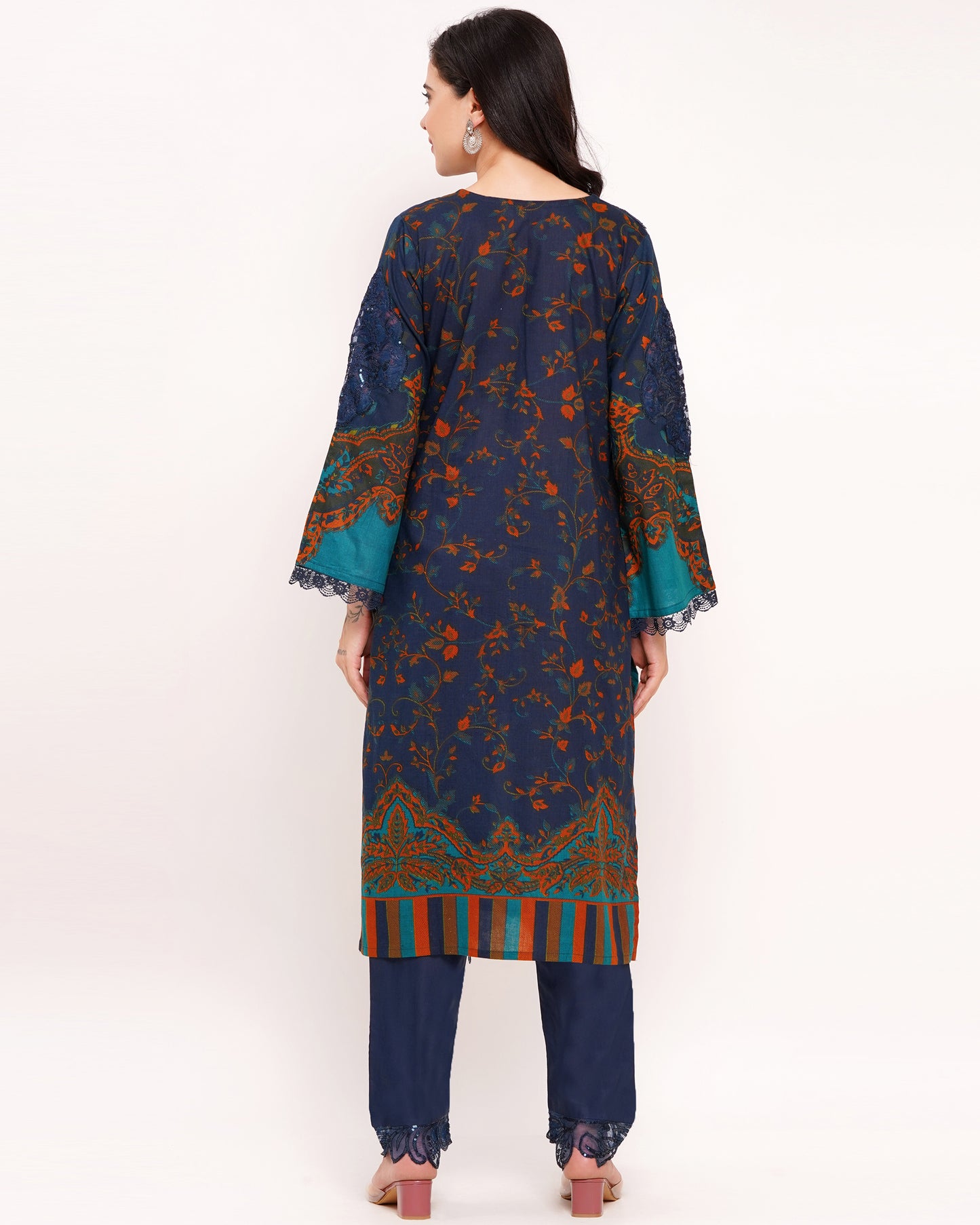 Teal & Navy Blue Pakistani Lawn Cotton Suit Set #1832