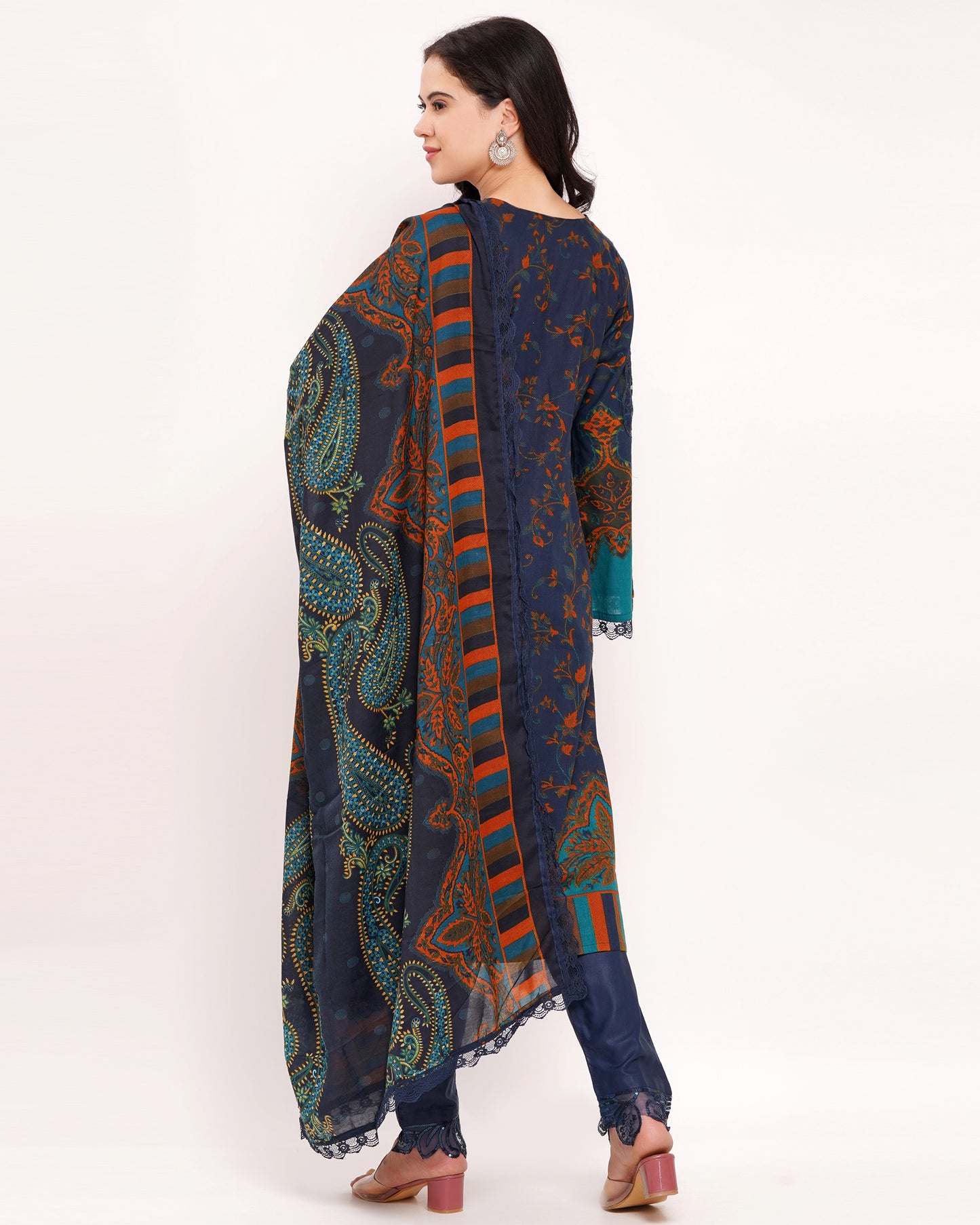 Teal & Navy Blue Pakistani Lawn Cotton Suit Set #1832