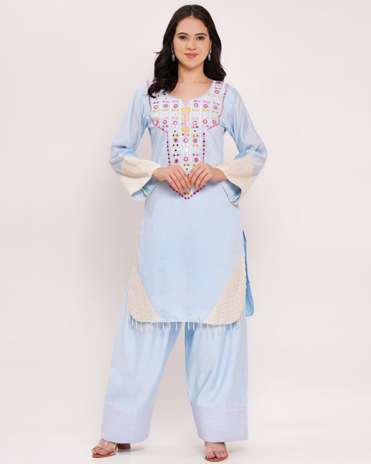 Blue Roman Silk Suit Set with Organza Dupatta #1849