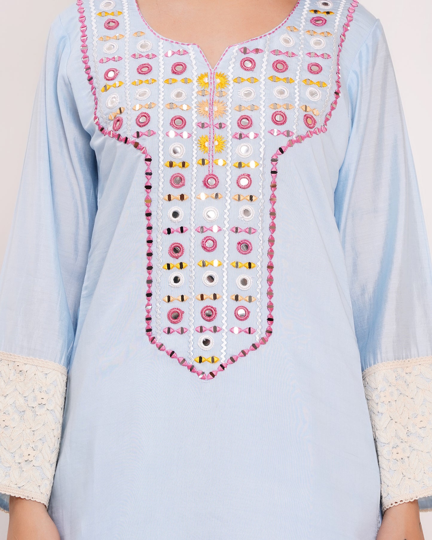 Blue Roman Silk Suit Set with Organza Dupatta #1849