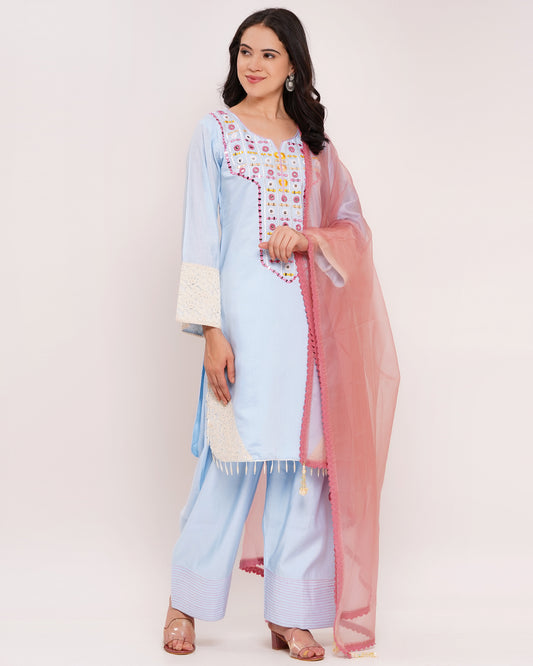 Blue Roman Silk Farshi Salwar Suit Set with #1849