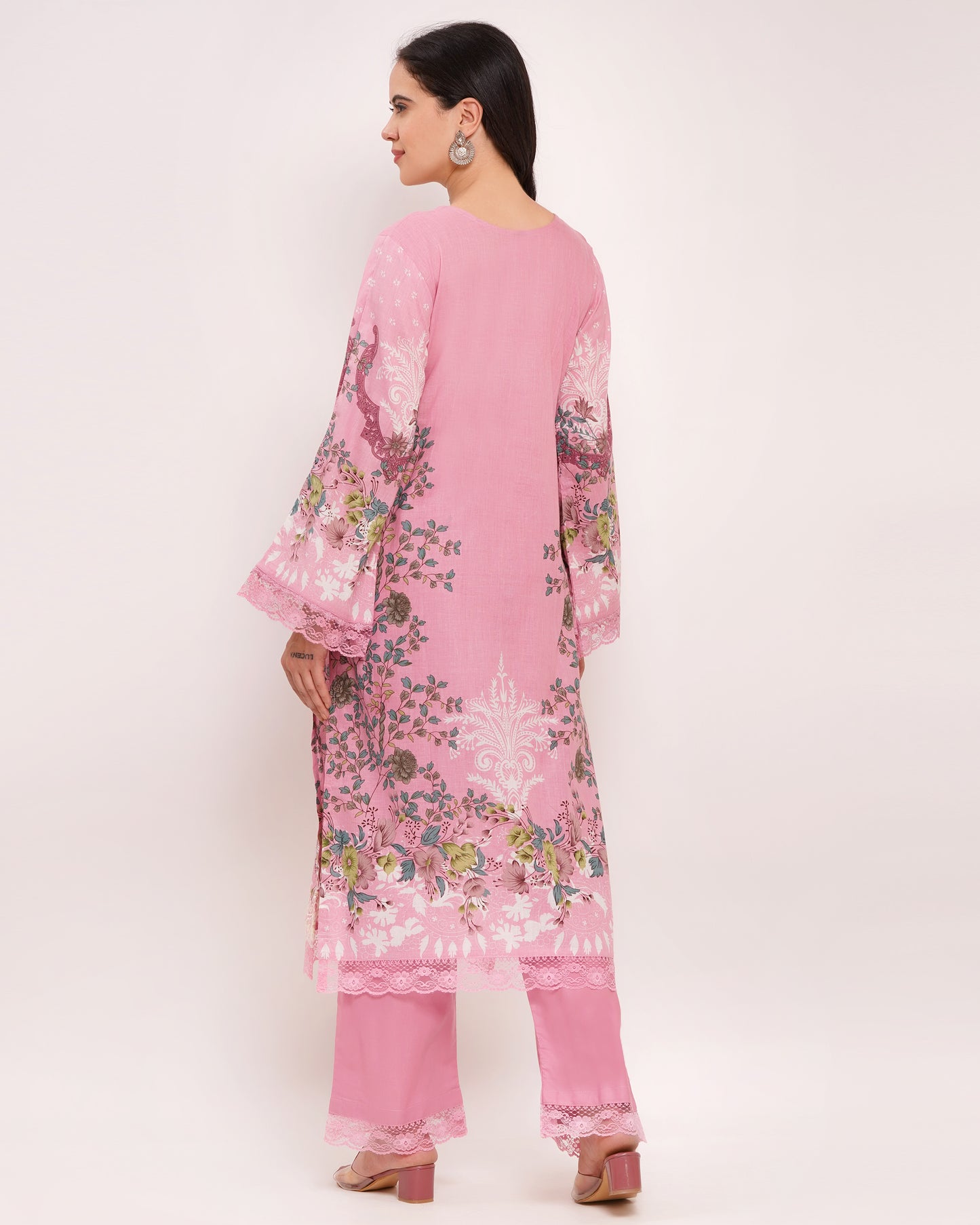 Pink Pakistani Lawn Cotton Suit Set with Embroidered Neckline (1821)