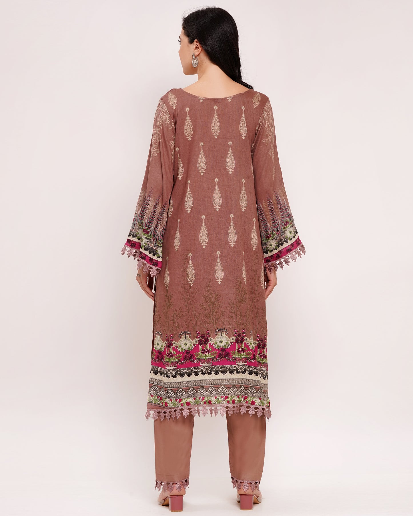 Brown Pakistani Lawn Cotton Suit Set with Half Lining (1847)