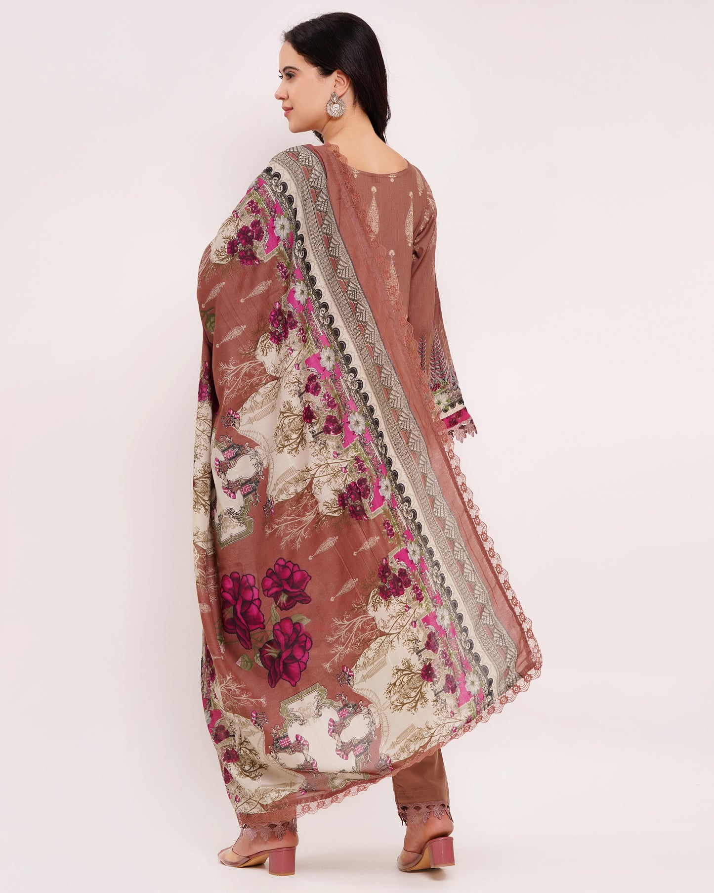 Brown Pakistani Lawn Cotton Suit Set with Half Lining (1847)