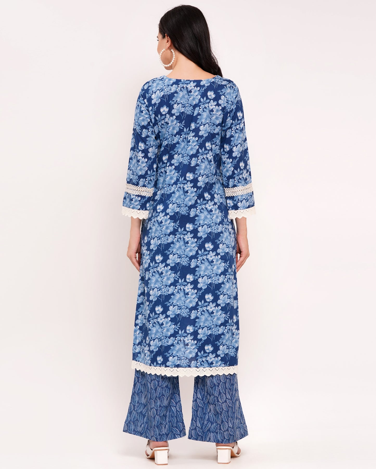 Blue Floral Printed Pure Cotton Suit Set (1840)