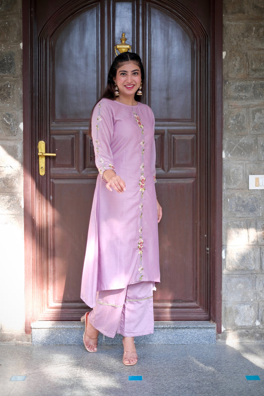 Cotton Silk A line Embroidered Kurta Set #1440