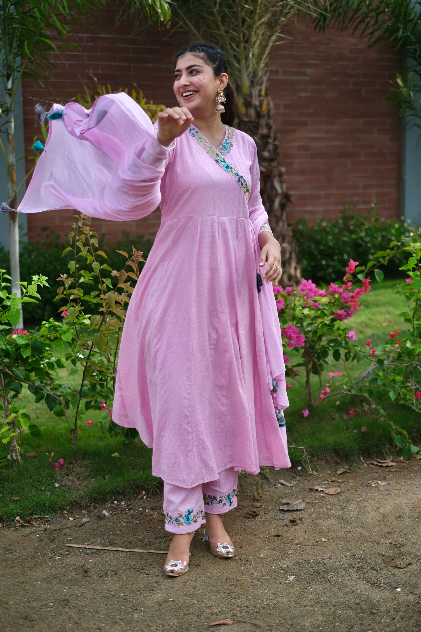 Lilac Dobby Cotton Anarkali Set #1481