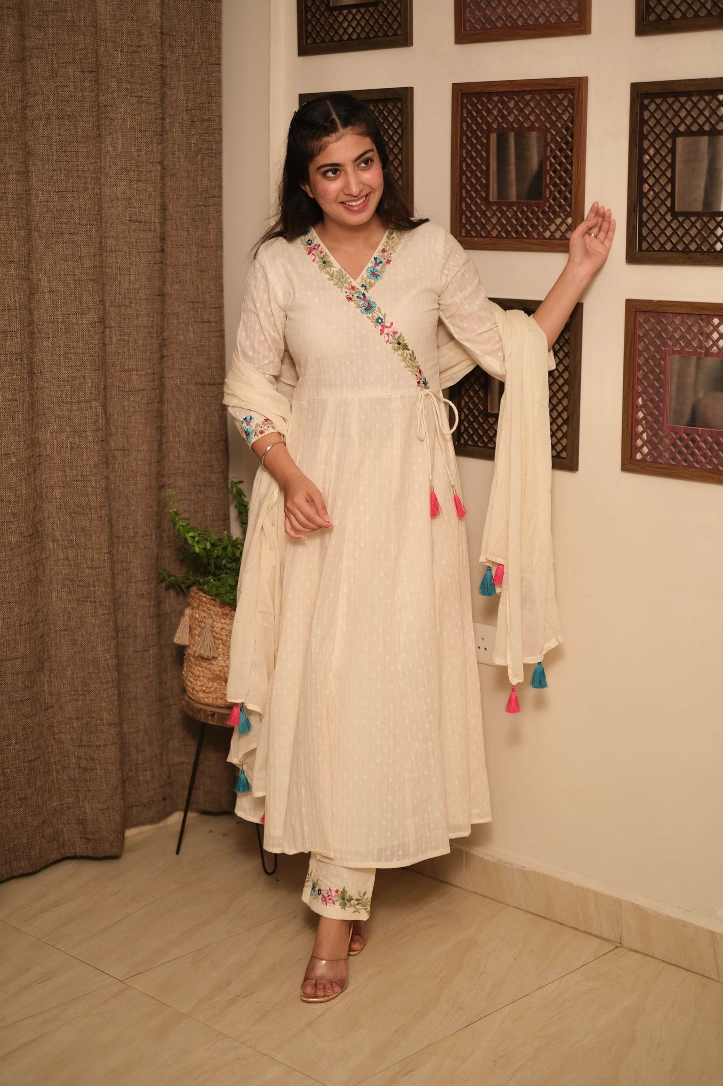 Off-White Dobby Cotton Anarkali Set #1480