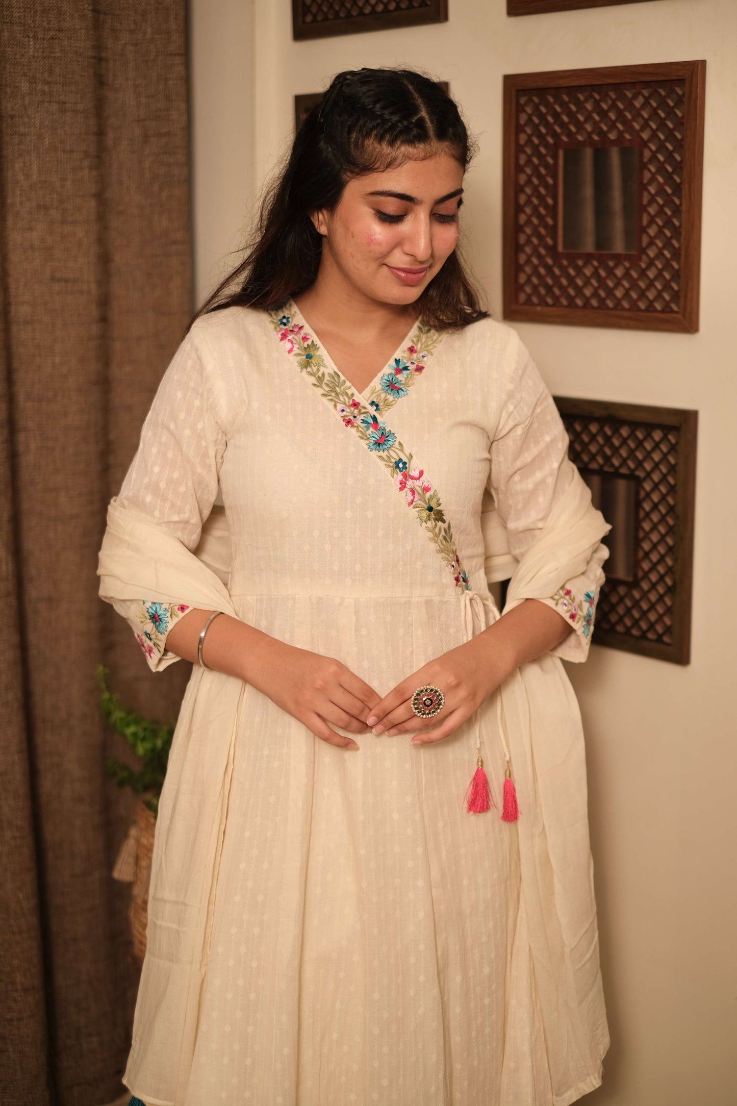 Off-White Dobby Cotton Anarkali Set #1480