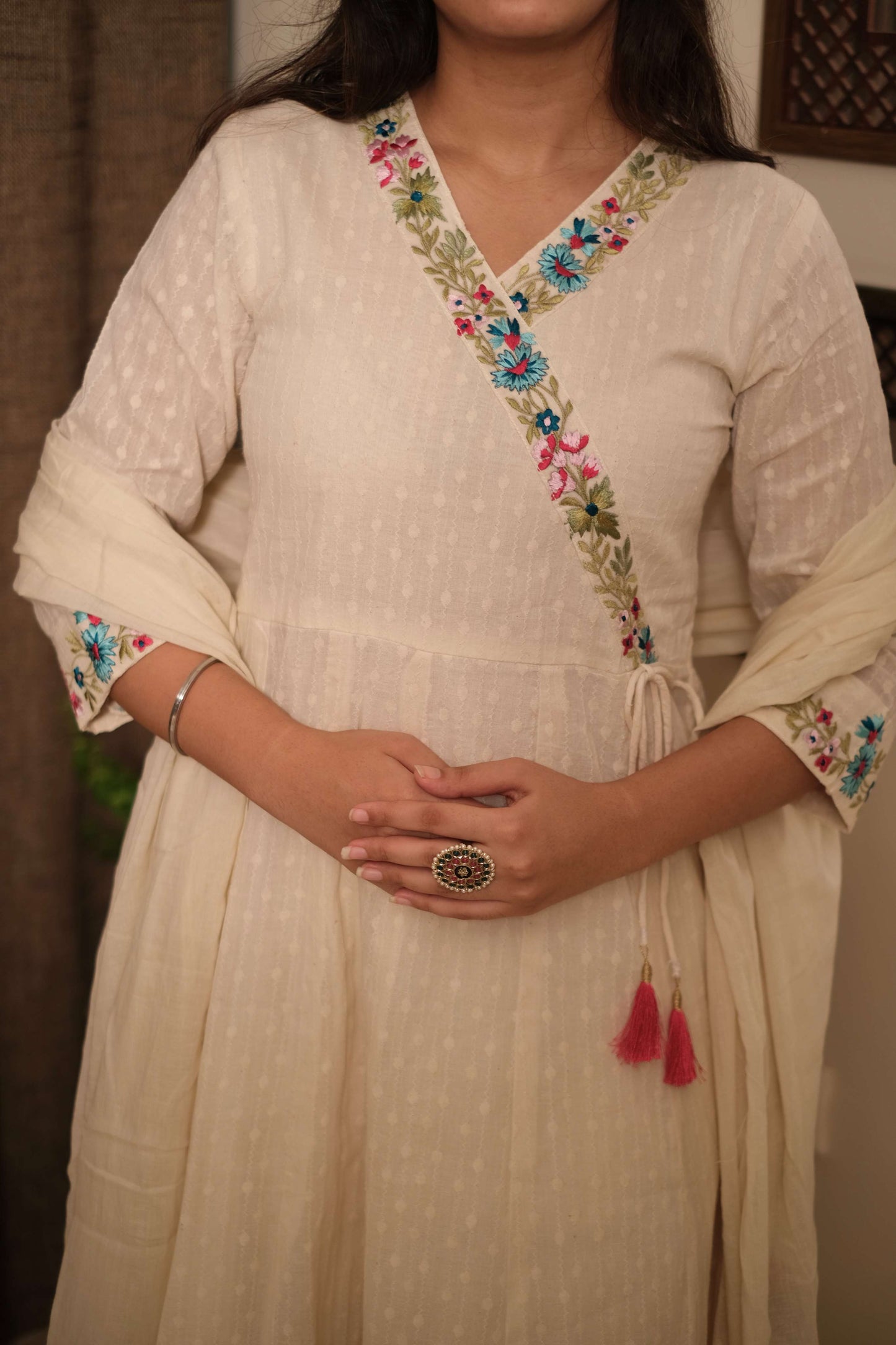Off-White Dobby Cotton Anarkali Set #1480