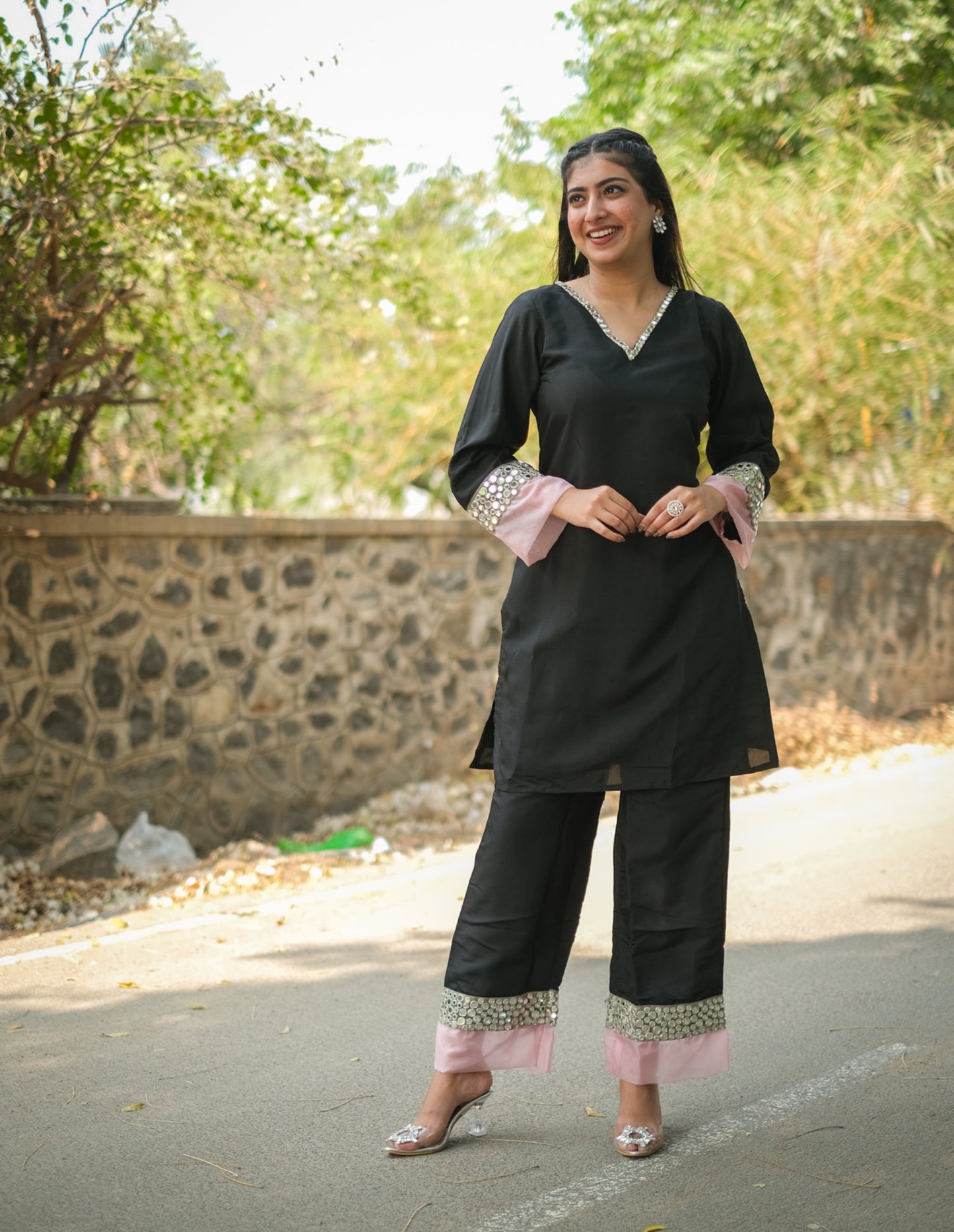 Black Roman Silk Co-Ord Set #1384