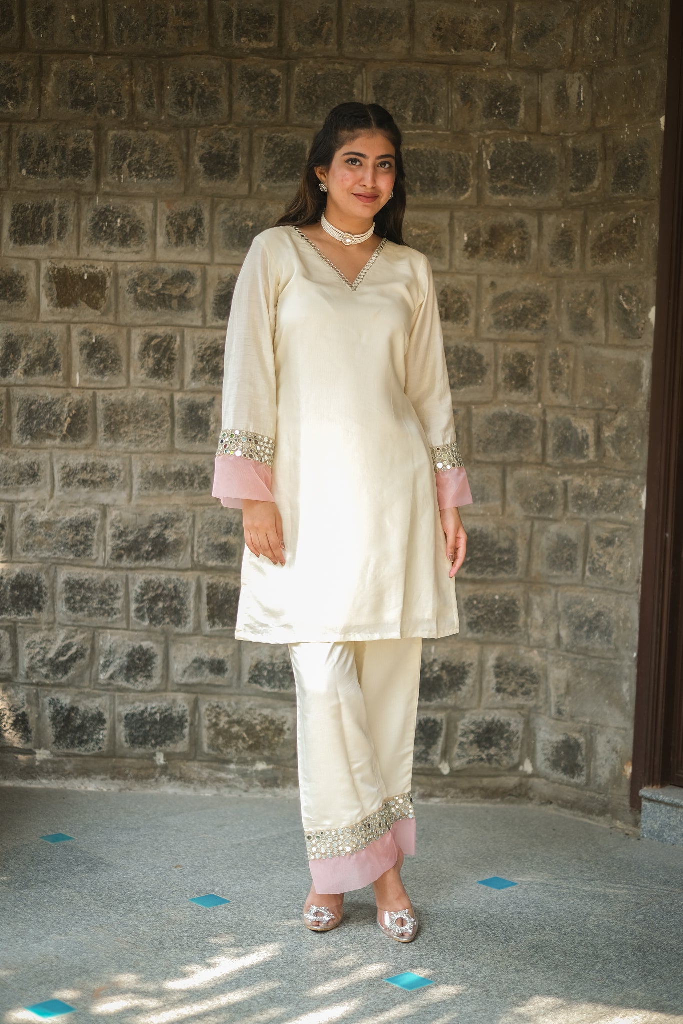 Off-White Roman Silk Co-Ord Set #1385