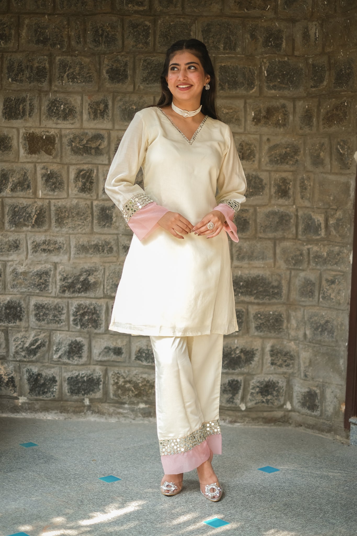 Off-White Roman Silk Co-Ord Set #1385