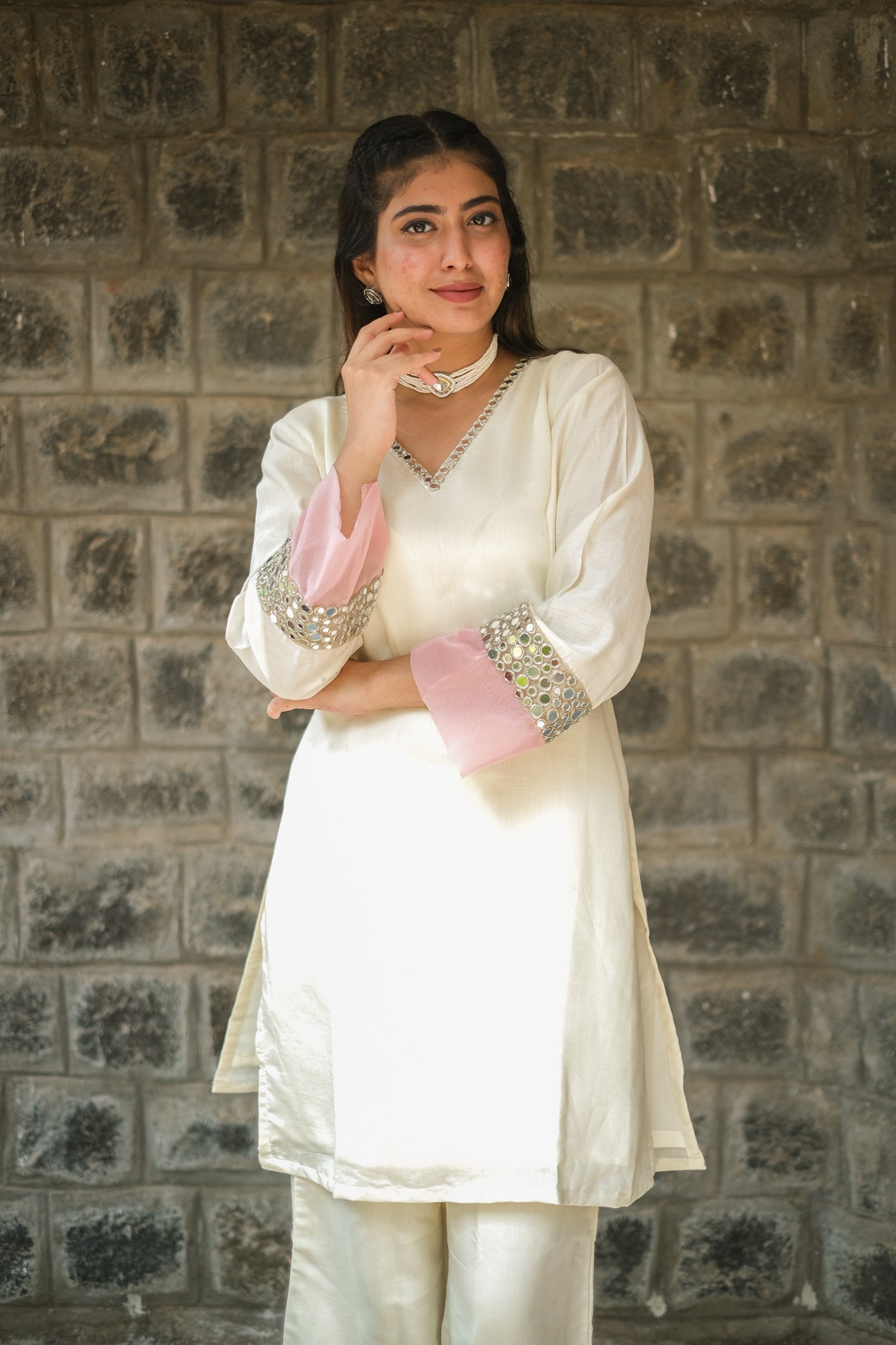 Off-White Roman Silk Co-Ord Set #1385