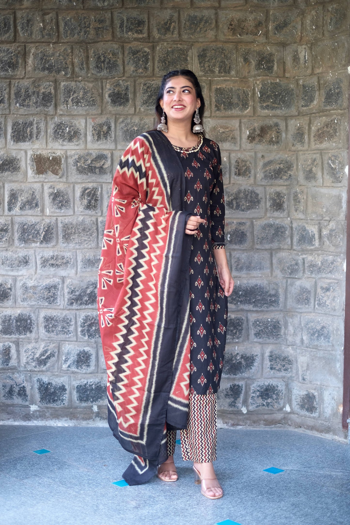 Black & Rust Pure Cotton suit set #1437