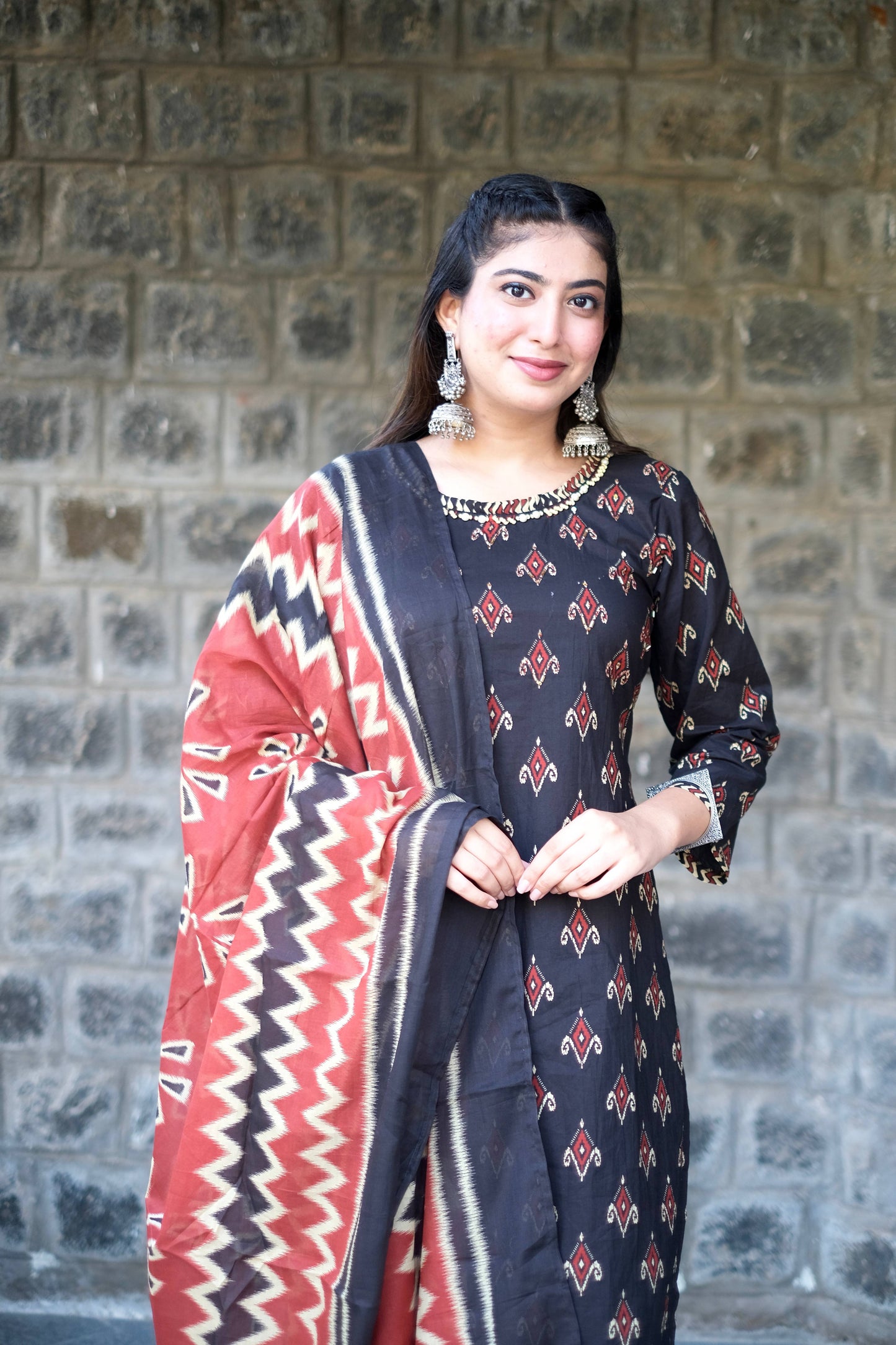 Black & Rust Pure Cotton suit set #1437
