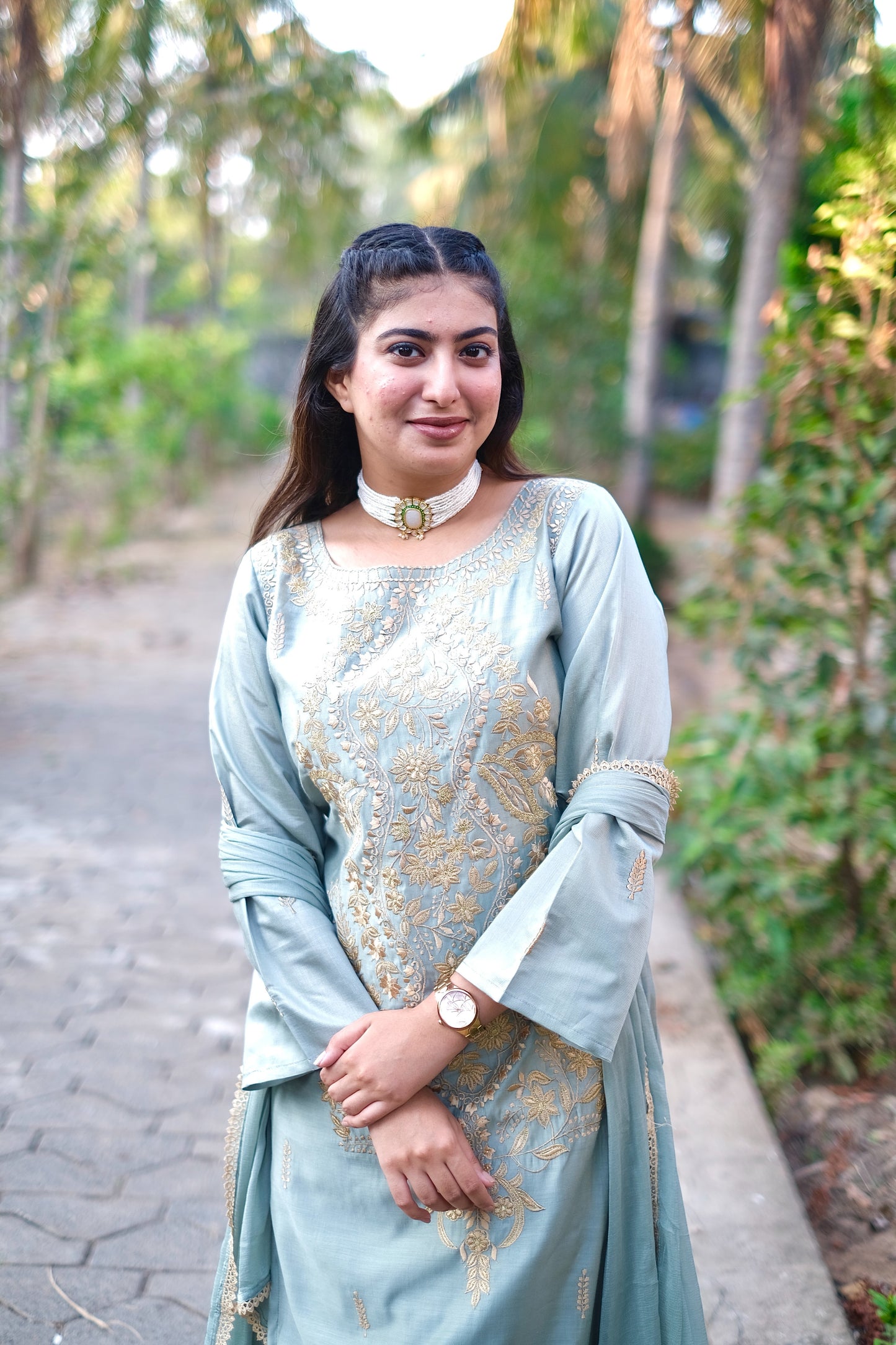 Green Pakistani Zari Work Suit Set #1431