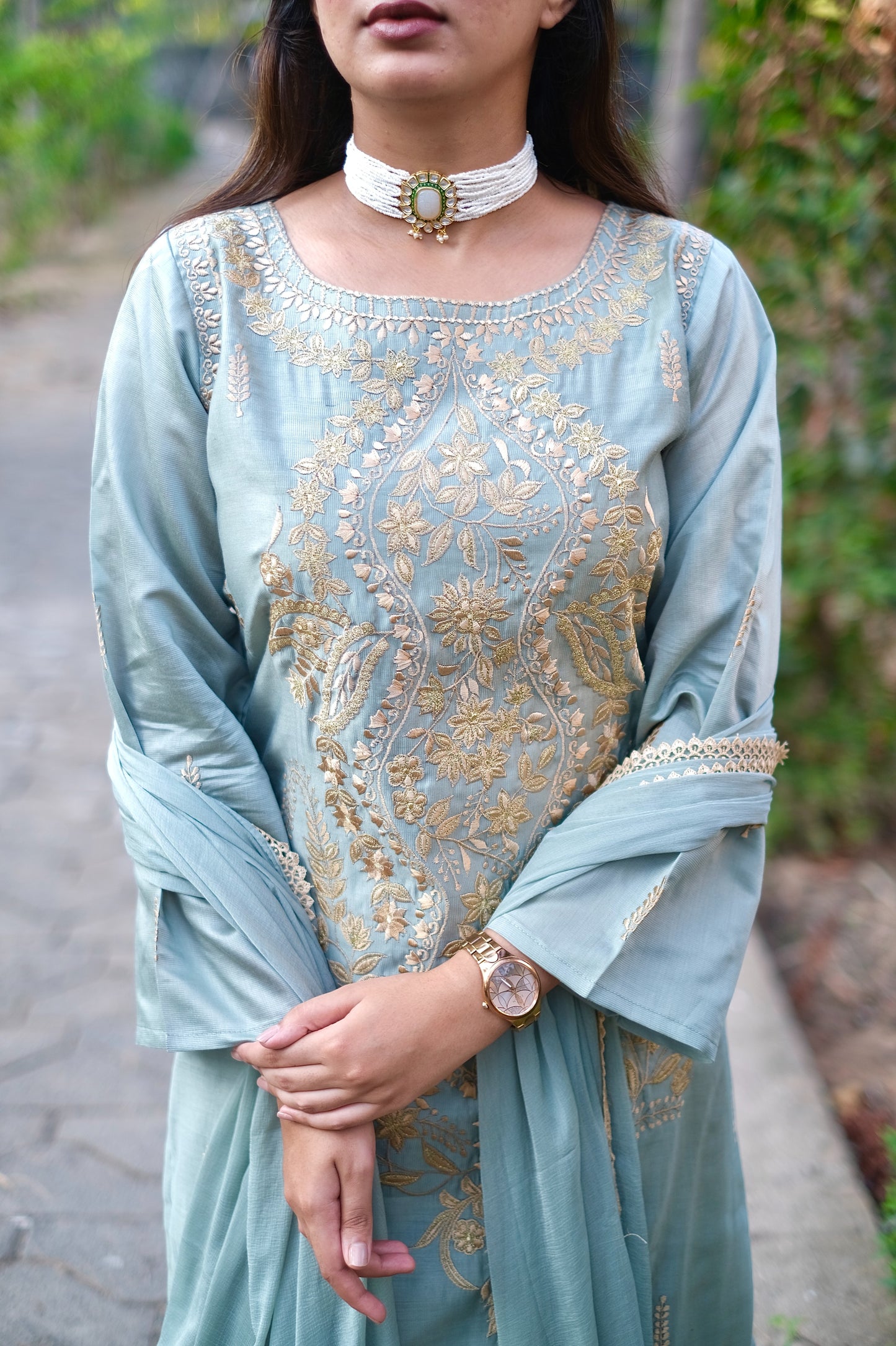 Green Pakistani Zari Work Suit Set #1431