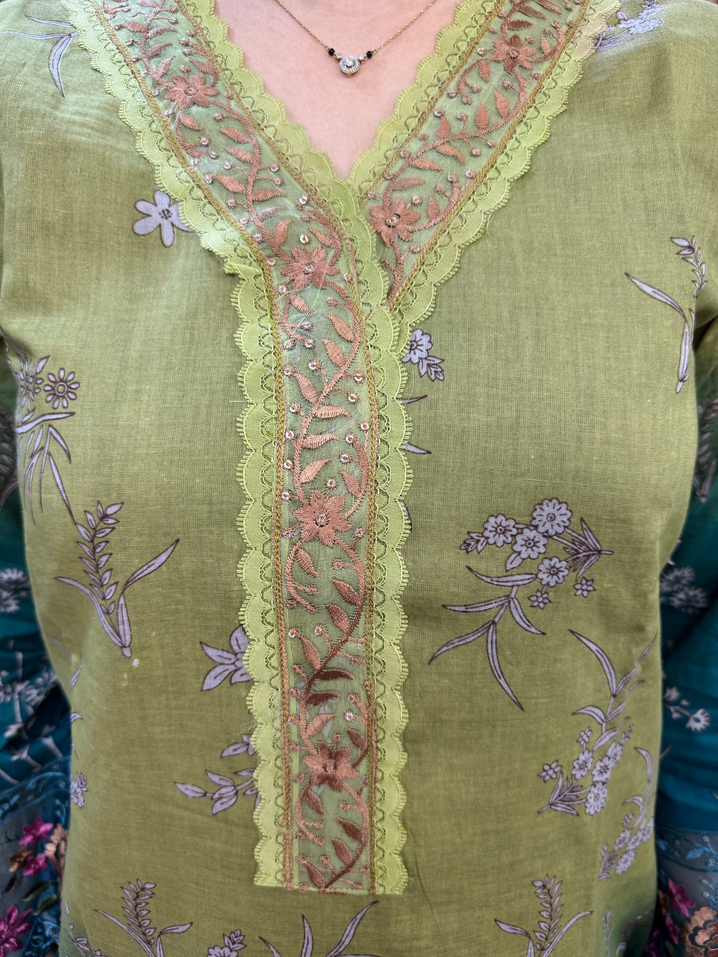 Green & Teal Ombre Pakistani Lawn Cotton Suit #1820