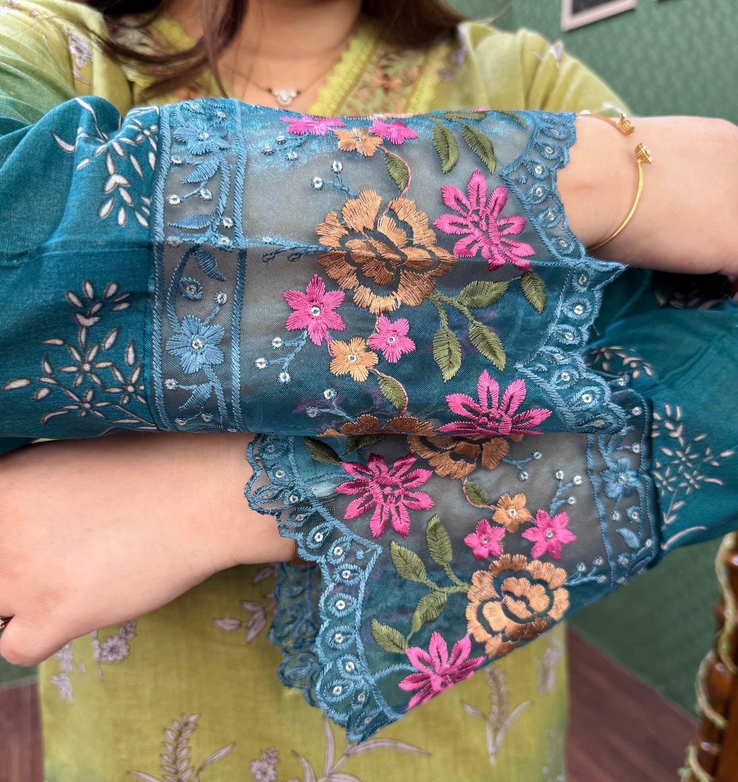 Green & Teal Ombre Pakistani Lawn Cotton Suit #1820