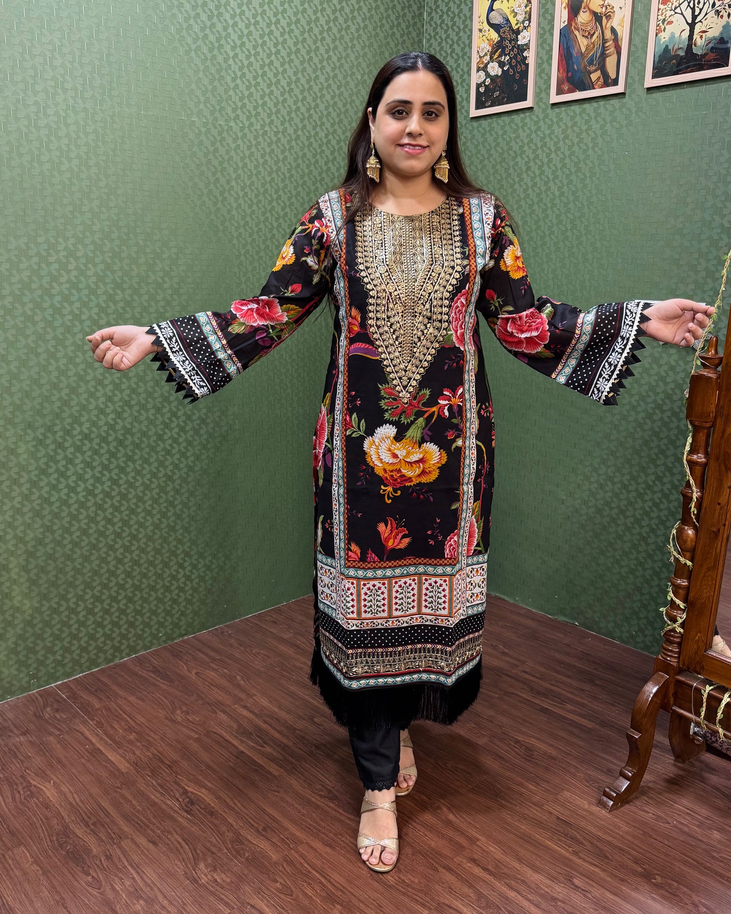 Black Lawn Cotton Pakistani Suit With Gold Embroidery #1824