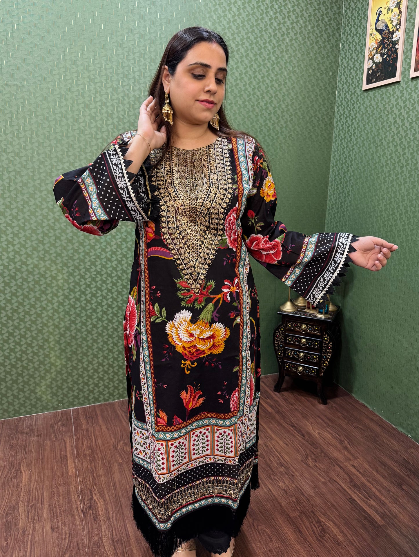 Black Lawn Cotton Pakistani Suit With Gold Embroidery #1824