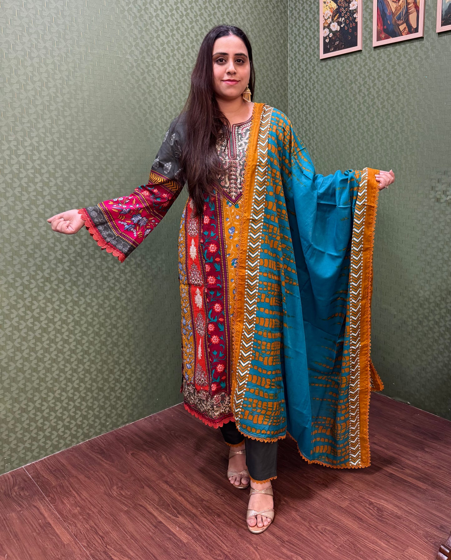 Teal & Maroon Lawn Cotton Pakistani Suit #1828