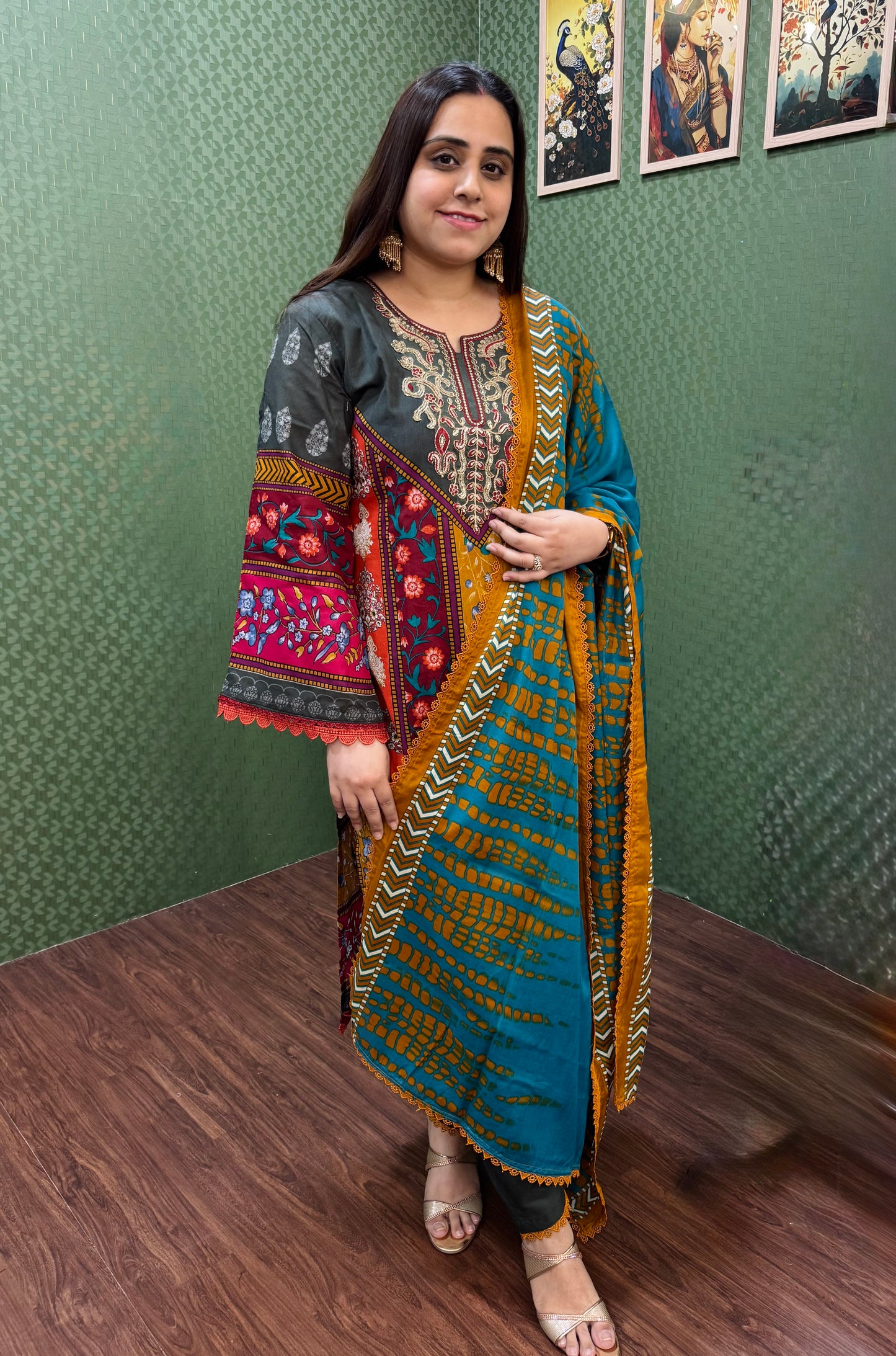 Teal & Maroon Lawn Cotton Pakistani Suit #1828