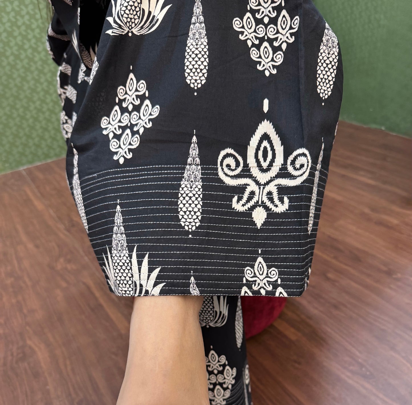 Black Pure Cotton Farshi Salwar A-Line Co-Ord Set #1819