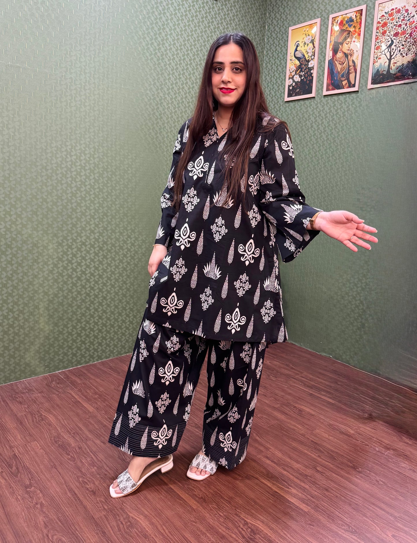 Black Pure Cotton Farshi Salwar A-Line Co-Ord Set #1819
