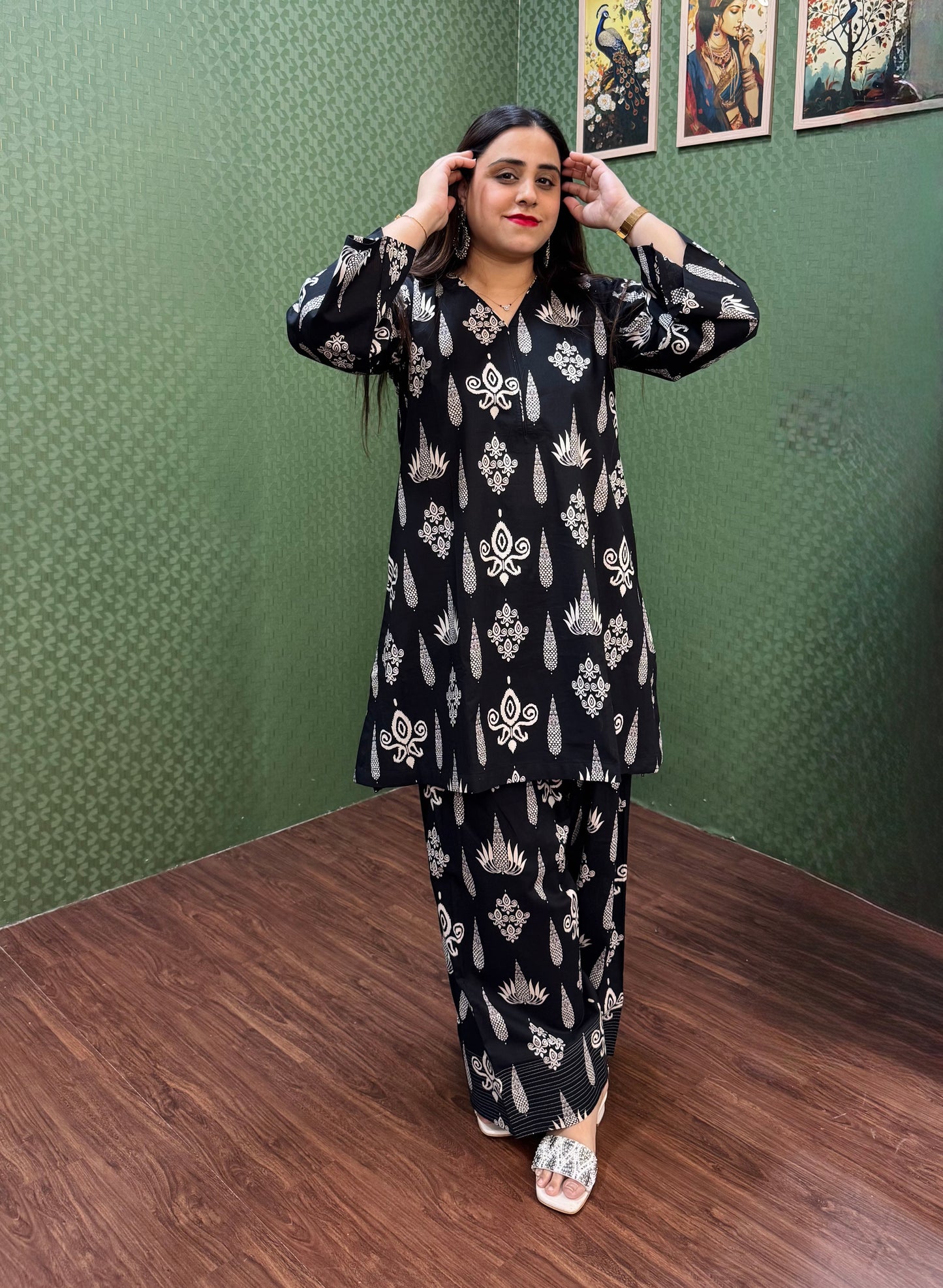 Black Pure Cotton Farshi Salwar A-Line Co-Ord Set #1819