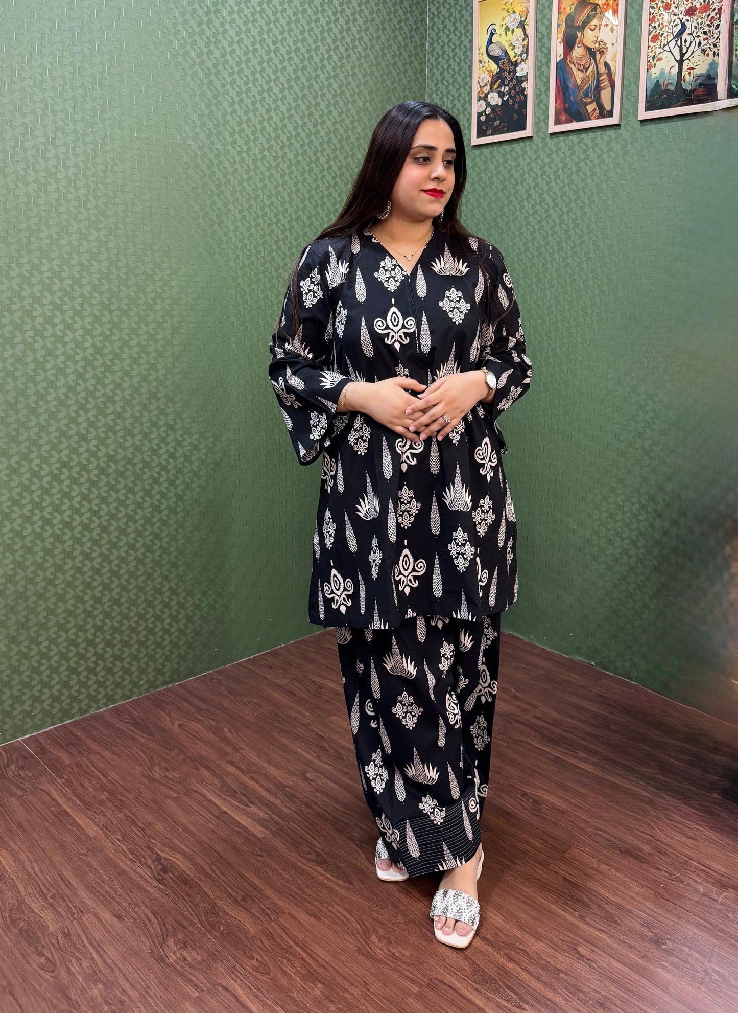 Black Pure Cotton Farshi Salwar A-Line Co-Ord Set #1819