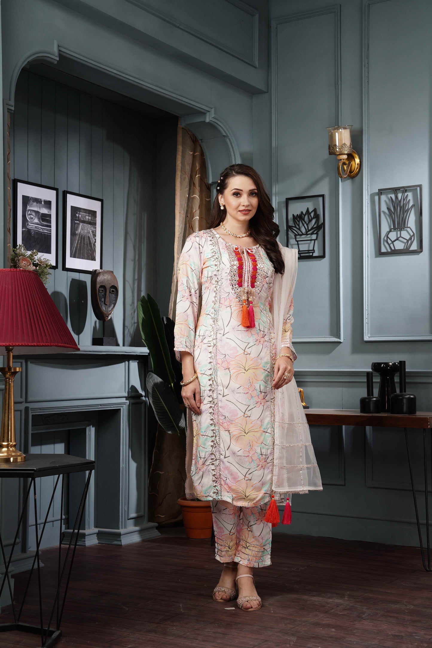 White Gotta Embellished Suit Set #1264